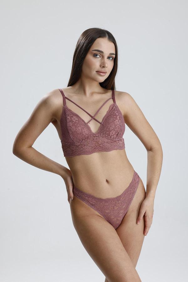 Dantel Detay Bralet Takım | Gül Kurusu 281 - Image 1