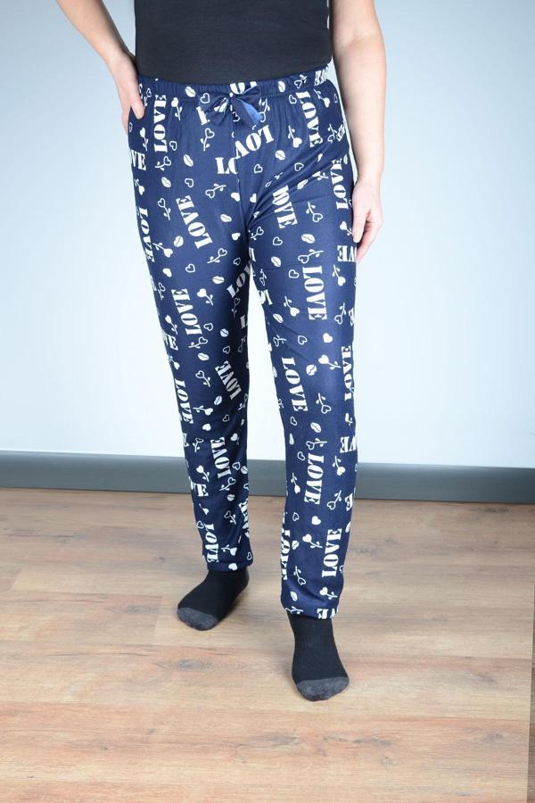 Kadın Süet Pijama Tek Alt | Lacivert Love - Image 1