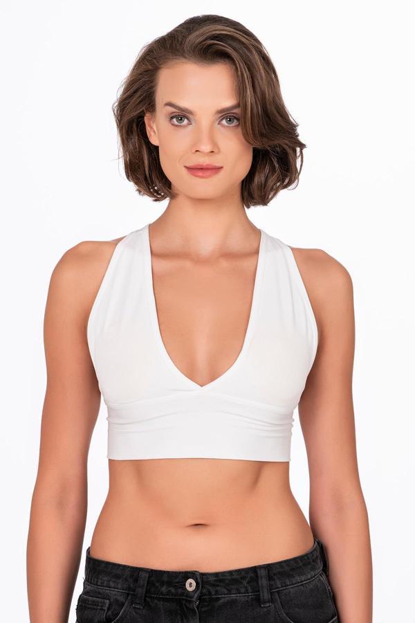 Çapraz Sırt Detay Fitilli Spor Büstiyer | Beyaz - Image 1