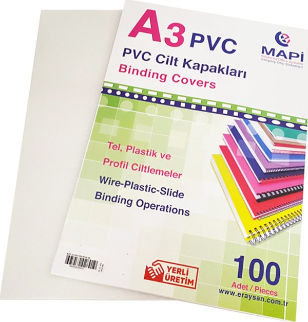 MAPİ A3 PVC OPAK CİLT KAPAK 160 MİC. BEYAZ  100 LÜ - Image 1