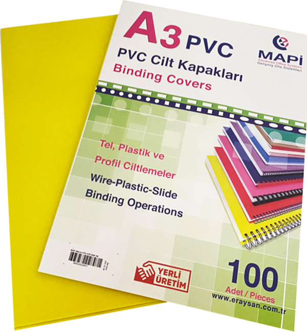 MAPİ A3 PVC OPAK CİLT KAPAK 160 MİC. SARI      100 LÜ - Image 1