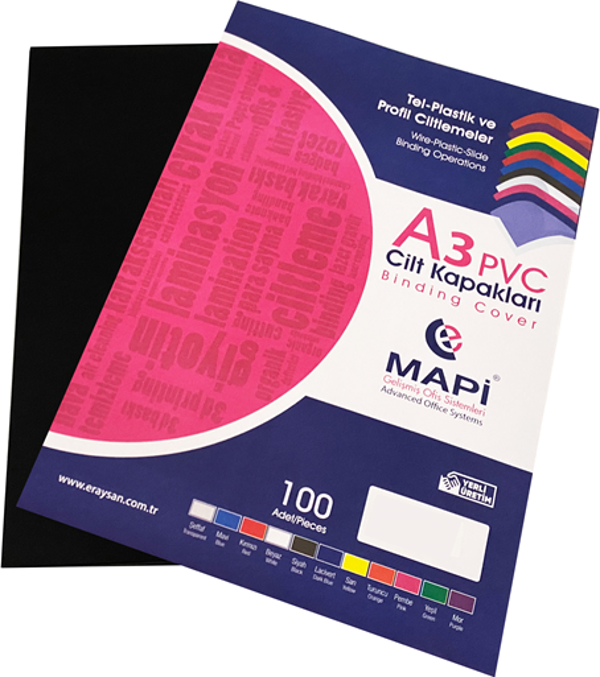 MAPİ A3 PVC OPAK CİLT KAPAK 160 MİC. SİYAH   100 LÜ - Image 1