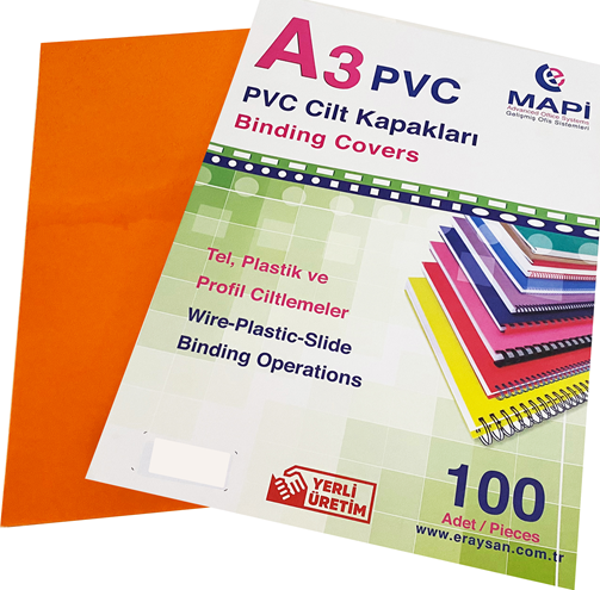 MAPİ A3 PVC OPAK CİLT KAPAK 160 MİC. TURUNC  100 LÜ - Image 1