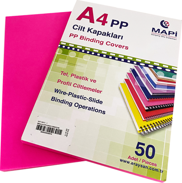 MAPİ A4 PP FOSFORLU KAPAK 550 MİC. FOSFORLU MAGENTA50 Lİ - Image 1
