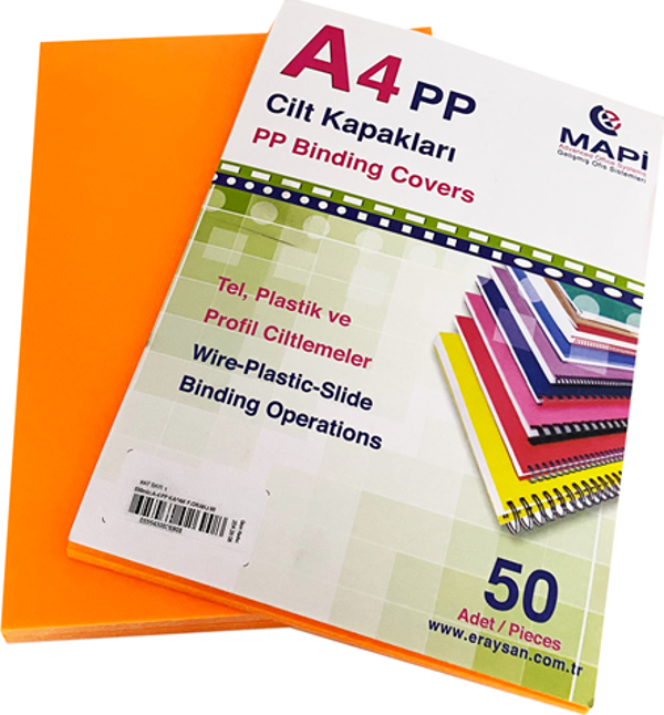MAPİ A4 PP FOSFORLU KAPAK 550 MİC. FOSFORLU TURUNCU  50 Lİ - Image 1
