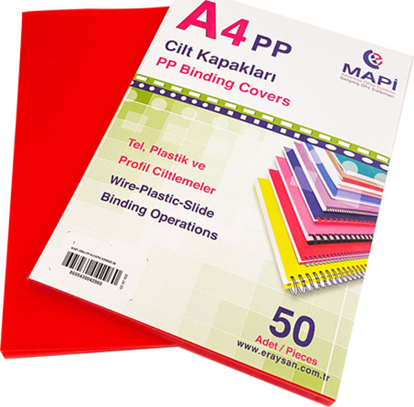 MAPİ A4 PP OPAK KAPAK (KUM DESEN) 350 MİC. KIRMZ  50 Lİ - Image 1