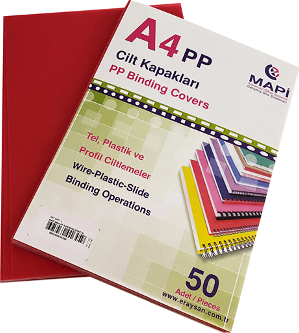 MAPİ A4 PP OPAK KAPAK (KUM DESEN) 550 MİC. KIRMIZI   50 Lİ - Image 1