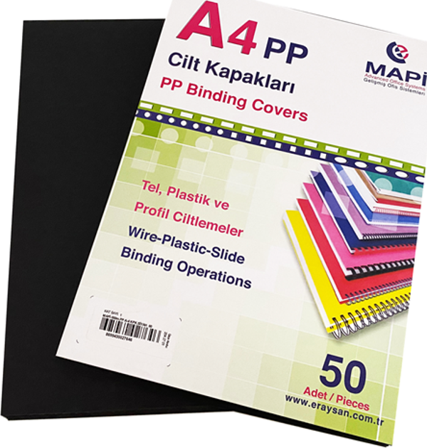 MAPİ A4 PP OPAK KAPAK (KUM DESEN) 550 MİC. SİYAH   50 Lİ - Image 1