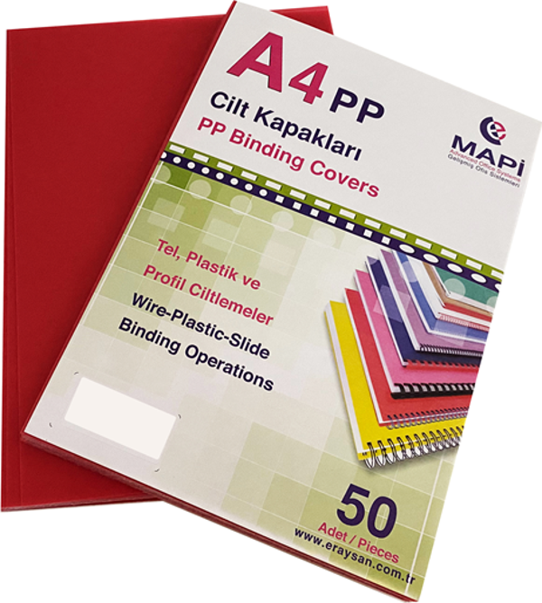 MAPİ A4 PP RENKLİ KAPAK 600 MİC. KIRMIZI50 Lİ - Image 1