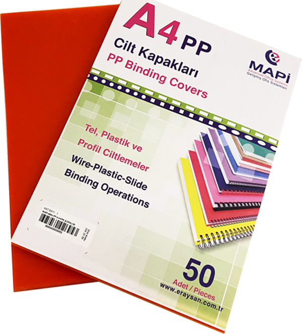 MAPİ A4 PP ŞEFFAF KAPAK (KUM DESEN) 450 MİC. ŞEFFAF TURUNCU 50 Lİ - Image 1