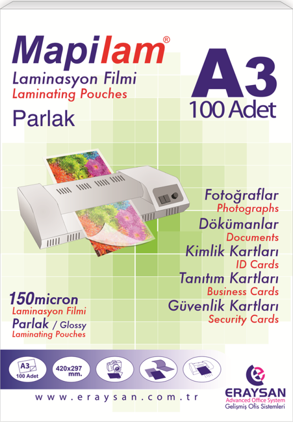 MAPİLAM 150 MİC. PARLAK LAMİNASYON FİLMİ (A3) 100 LÜ - Image 1
