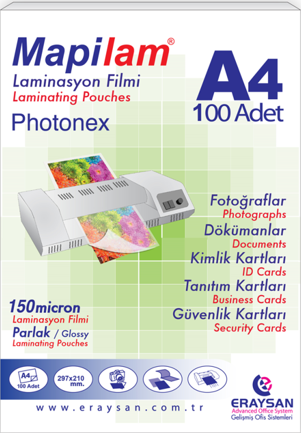 MAPİLAM 150 MİC. SICAK PHOTONEX LAMİN. FİLMİ (A4) 100 LÜ - Image 1