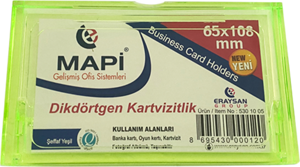 MAPİ AKRİLİK KARTVİZİTLİK DİKDÖRTGEN ŞEFFAF YEŞİL 65X108 - Image 1