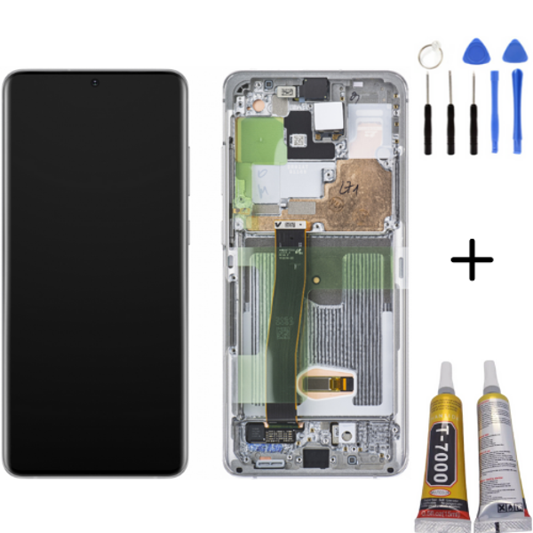 TE Samsung S20 Ultra G988 Uyumlu Çıtalı Lcd Ekran Beyaz + Full Set - Image 1
