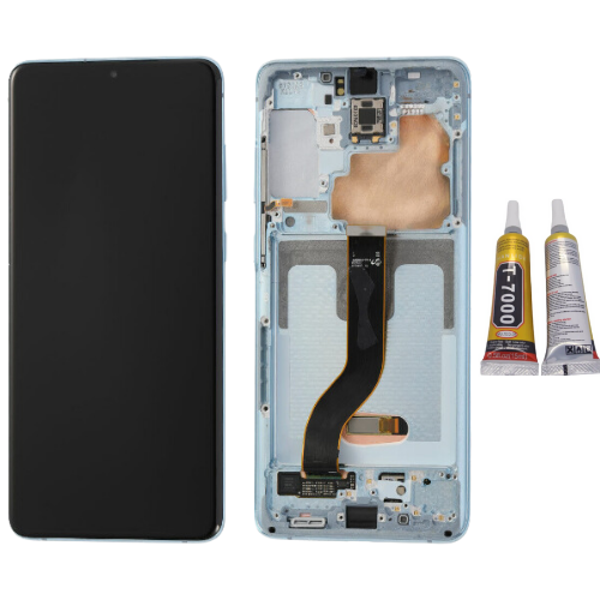 TE Samsung S20 Plus G985 Uyumlu Çıtalı Lcd Ekran Servis Açık Mavi  - Image 1