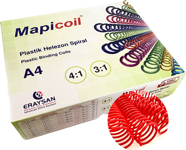 MAPİCOİL 4:1 PLASTİK HELEZON SPİRAL 22MM.KIRMIZI 50 AD.48 LOP - Image 1