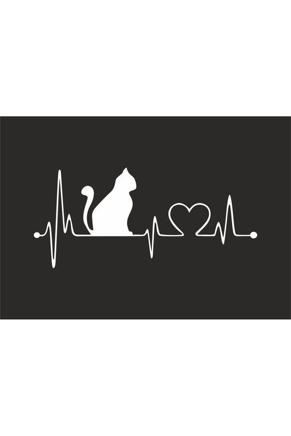Hediyenebak Kedi Kalp Ritmi Araç, Araba, Oto, Motorsiklet, Kask, Laptop, Cam Sticker 20X9 Cm - Image 1