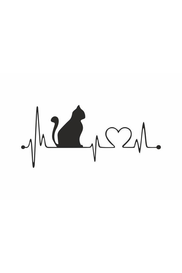 Hediyene Bak Kedi Kalp Ritmi Araç, Araba, Oto, Motorsiklet, Kask, Laptop, Cam Sticker 20X9 Cm - Image 1
