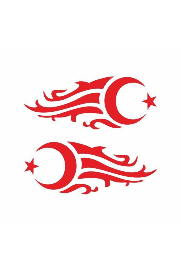 Hediyenebak Alevli Ay Yıldız Araç, Araba, Oto, Motorsiklet, Kask, Laptop, Cam Sticker 30X12 Cm 2 Adet - Image 1