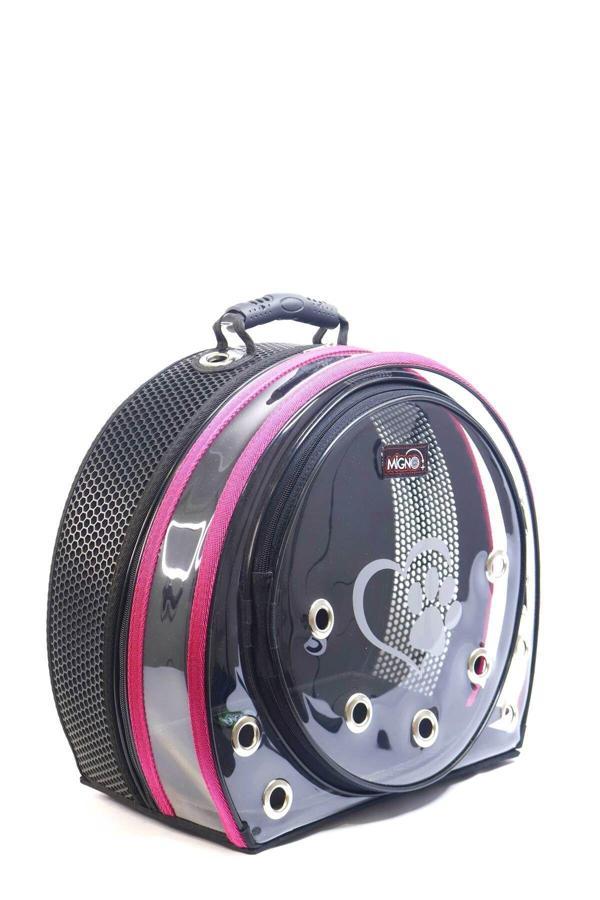 Migno Kedi Köpek Pembe-Siyah Fileli-Şeffaf Astronot Taşıma Çantası - Image 1