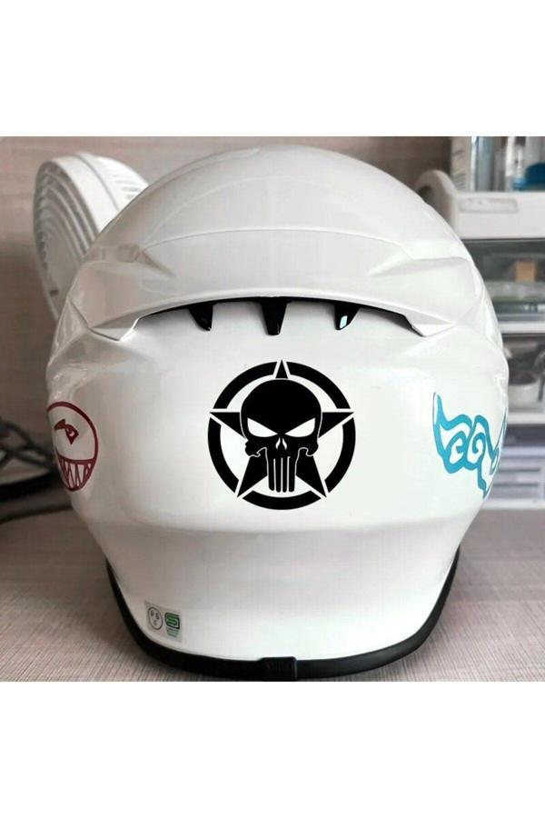 Hediyenebak Beş Köşeli Yıldız Kafatası Araç, Araba, Oto, Motorsiklet, Kask, Laptop, Cam Sticker 14X14 Cm - Image 1