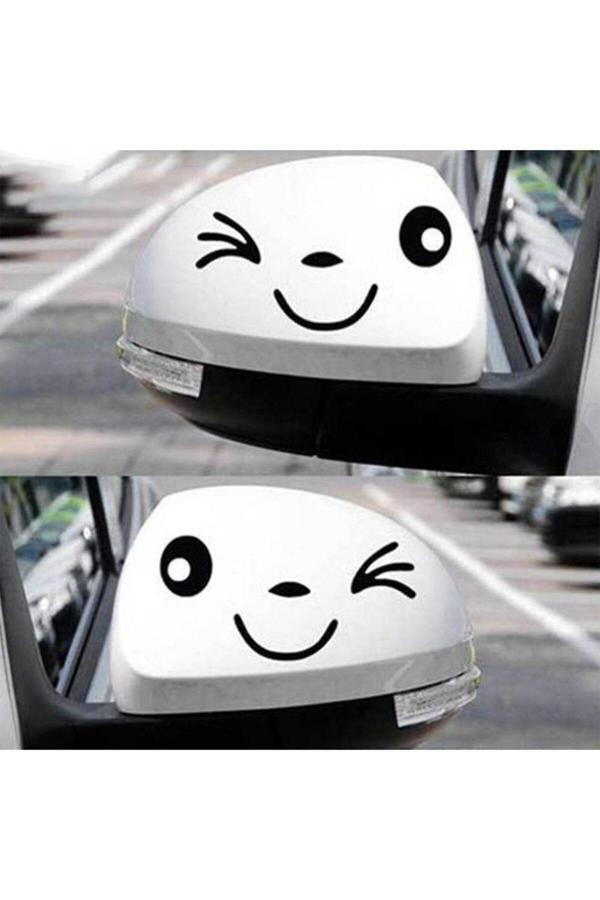 Hediyenebak Dikiz Aynası Gülen Yüz Araç, Araba, Oto, Motorsiklet, Kask, Laptop, Cam Sticker 11X5,3 Cm 2'Li - Image 1