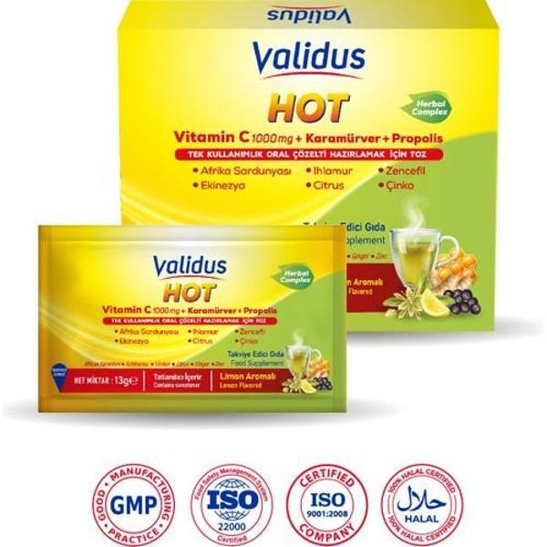 Validus Hot Herbal Complex Vitamin C 1000 Mg Karamürver 50 Mg Propolis 10 Mg - 13 Gr 12 Sachet - Image 1