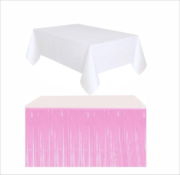 BEYAZ MASA ÖRTÜSÜ, PEMBE MASA ETEĞİ - Image 1