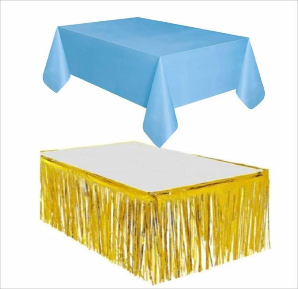 MAVİ MASA ÖRTÜSÜ, GOLD MASA ETEĞİ - Image 1