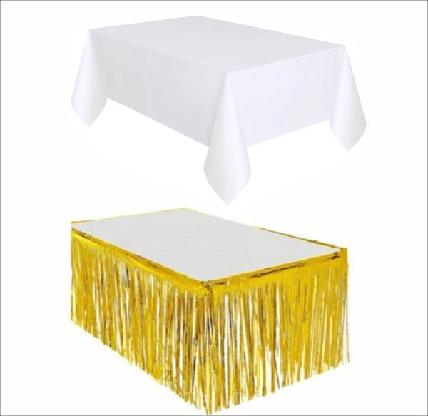 BEYAZ MASA ÖRTÜSÜ VE GOLD MASA ETEĞİ - Image 1