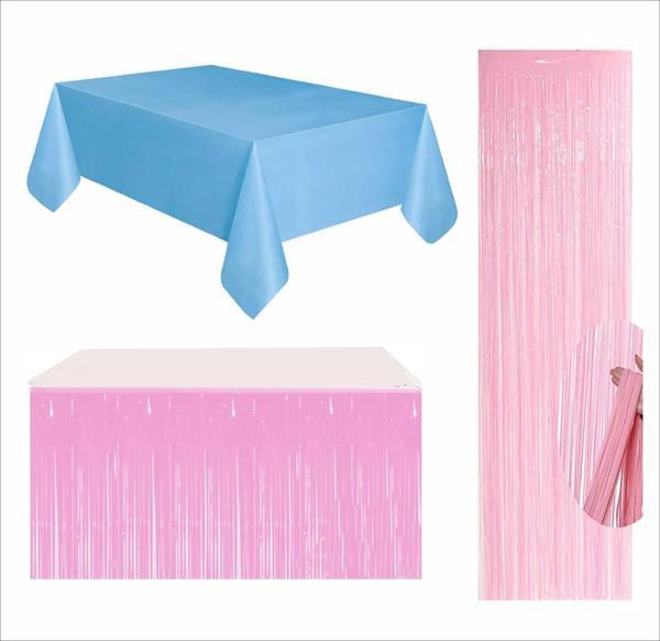 MAVİ MASA ÖRTÜSÜ, PEMBE MASA ETEĞİ, PEMBE ARKA FON - Image 1