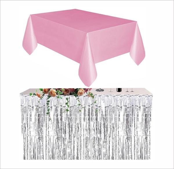 PEMBE MASA ÖRTÜSÜ, GÜMÜŞ MASA ETEĞİ - Image 1