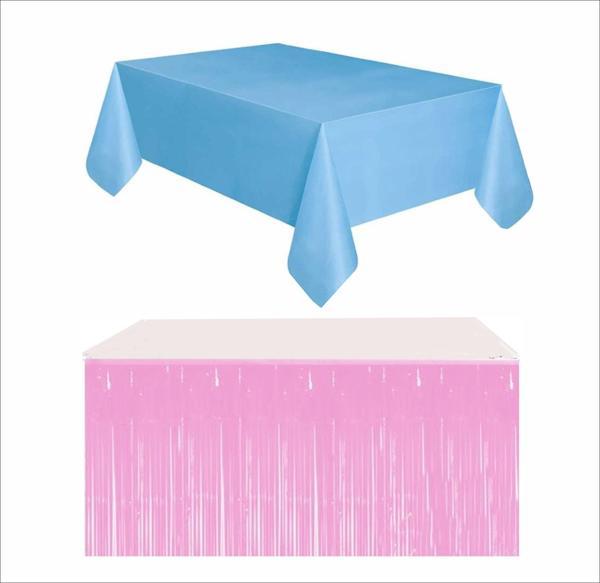 MAVİ MASA ÖRTÜSÜ, PEMBE MASA ETEĞİ - Image 1