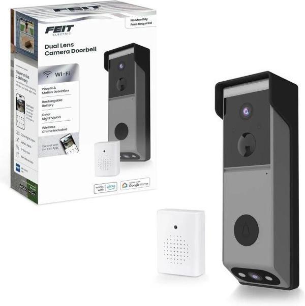 Feit Electric Akıllı Kapı Zili  Wi-Fi Kamera BATTERY POWERED Black - Image 1