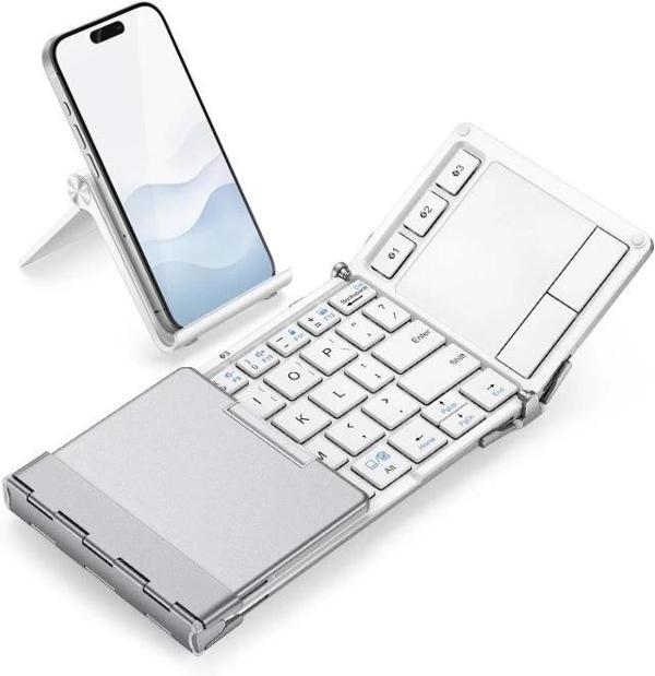 iClever Hassas TouchPadli Katlanır Bluetooth Klavye Silver White - Image 1