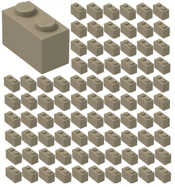 100 Adet LEGO 1x2 Düz Koyu Krem Tuğla Parçası - Yedek Parça - Image 1