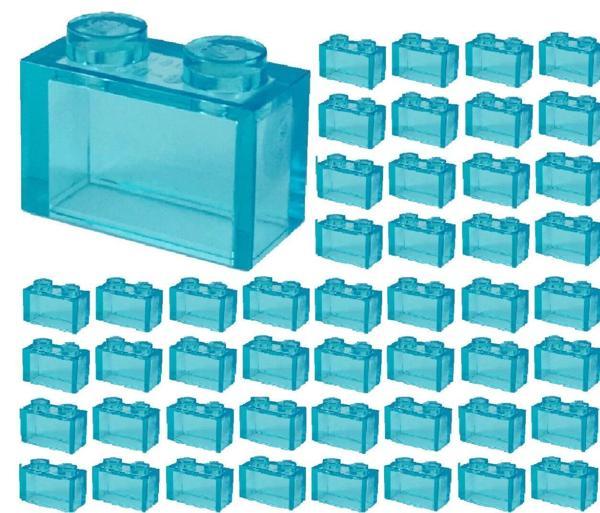100 Adet LEGO 1x2 Düz Şeffaf Mavi Tuğla Parçası - Yedek Parça - Image 1