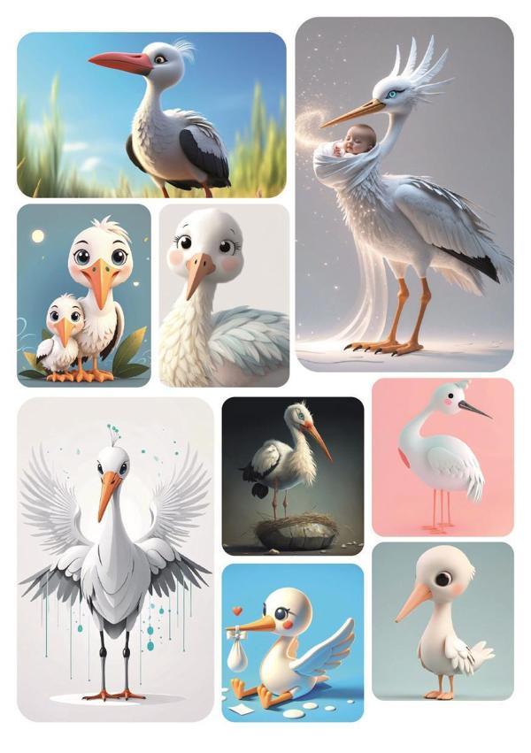 9 ADET Leylek Serisi Temalı Tatlı Hayvan Stickerlar  - Image 1