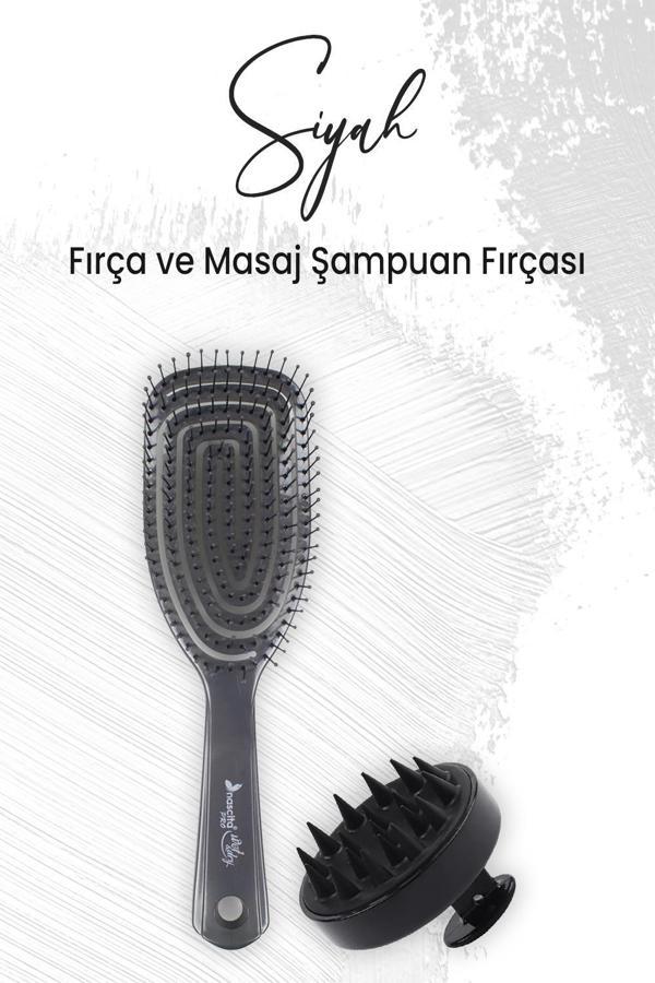 Düvenci Toptan Yumuşak Silikonlu Masaj Şampuan Fırçası Siyah ve Üç Boyutlu Fırça Koyu Gri - Image 1