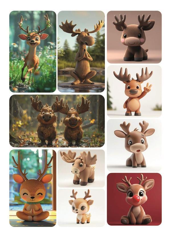 10 Adet Geyik Boynuzlu Sevimli Hayvanlar Sticker - Image 1