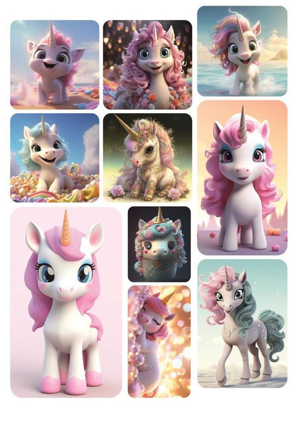 10'lu 1016 Unicorn Sevimli Hayvan Stickerlar - Image 1