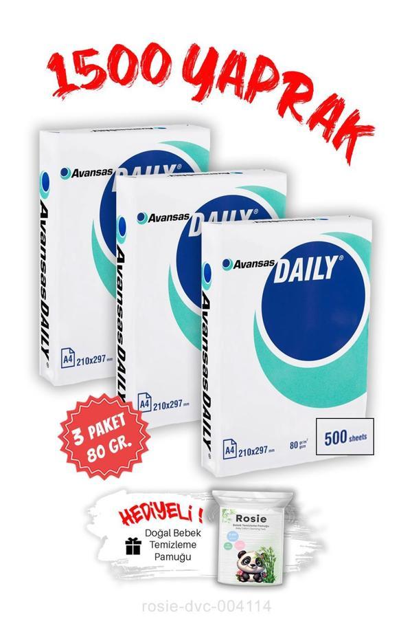 Düvenci Toptan Avansas Daily A4 Fotokopi Kağıdı 80 g. 500 X 3 (1500 Yaprak) ve ROSIE hediye - Image 1