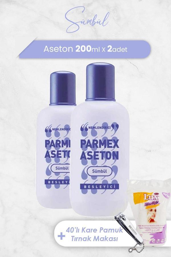 Parmex Aseton Sümbül Mor 200 ml x 2 Adet,  Kare Pamuk 40' lı ve Tırnak Makası - Image 1