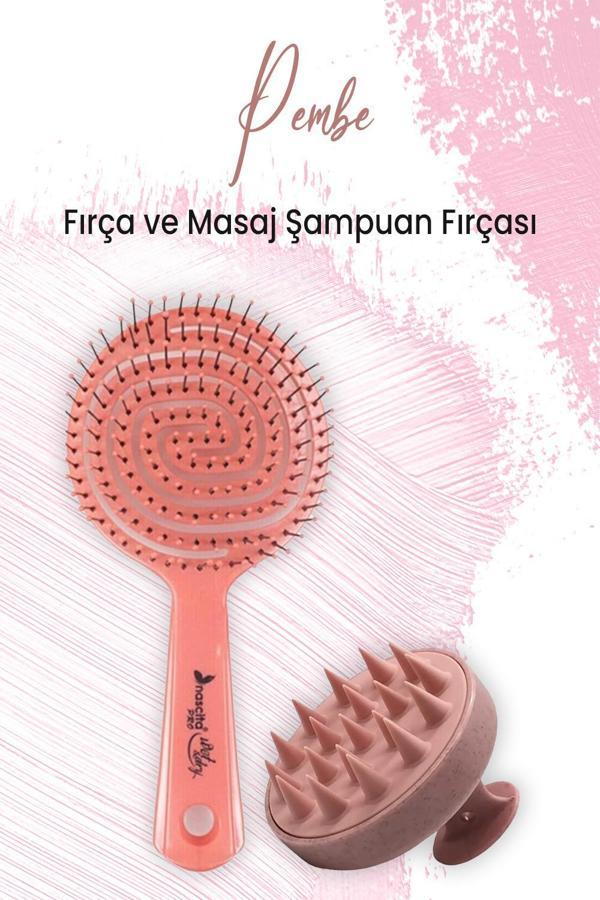 Düvenci Toptan Yumuşak Silikonlu Masaj Şampuan Fırçası Pembe ve Oval Saç Fırçası Pembe - Image 1