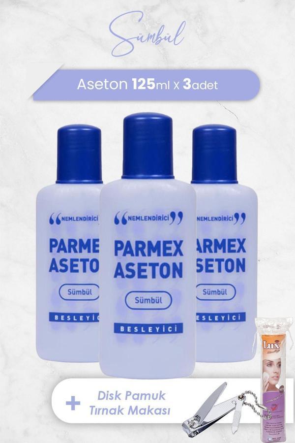 Parmex Aseton Sümbül Mor 125 ml x 3 Adet, Oval Pamuk 40'lı ve Tınak Makası - Image 1