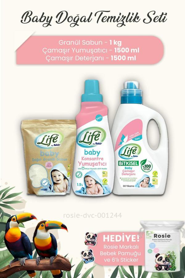 Life By Fakir 3'lü Baby Doğal Temizlik Seti ve Bebek Pamuğu ROSIE - Image 1