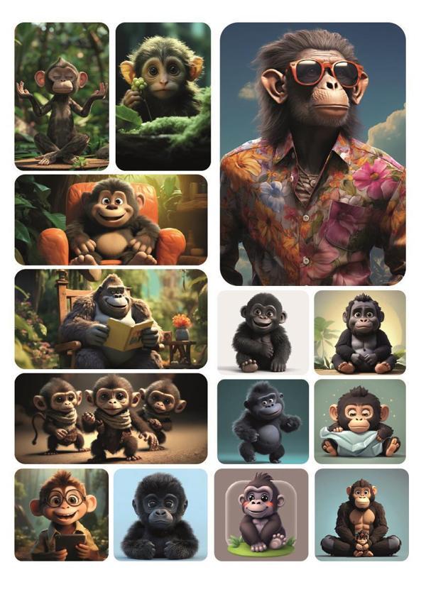 14 Adet Tatlı Maymunlar Hayvan Sticker - Image 1