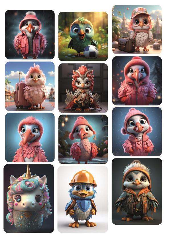 12 ADET Kuş Temalı (Birds) Kare Sevimli Stickerlar - Image 1