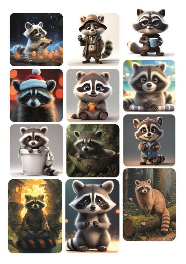 Rakun Temalı 12 ADET Tatlı Sticker - Image 1