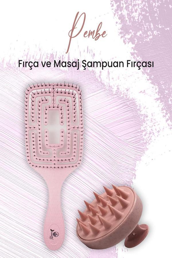 Düvenci Toptan Yumuşak Silikonlu Masaj Şampuan Fırçası Pembe ve Vegan Saç Fırçası Toz Pembe 5860 - Image 1